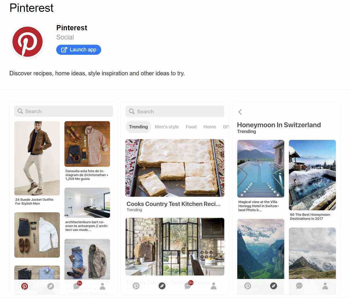 Example of Pinterest PWA