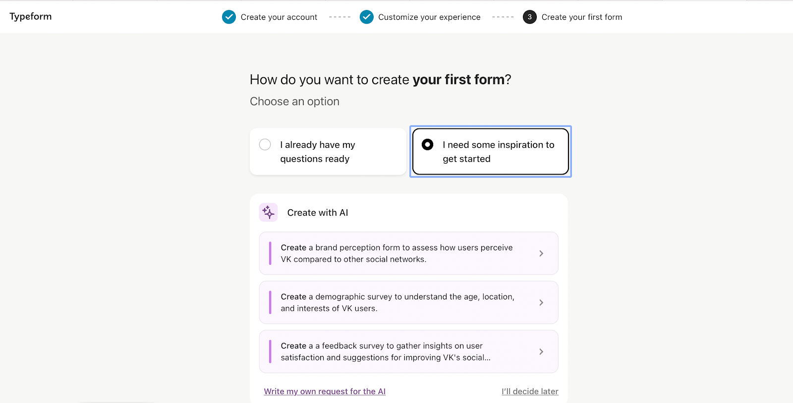 AI powered survey creation in Typeform