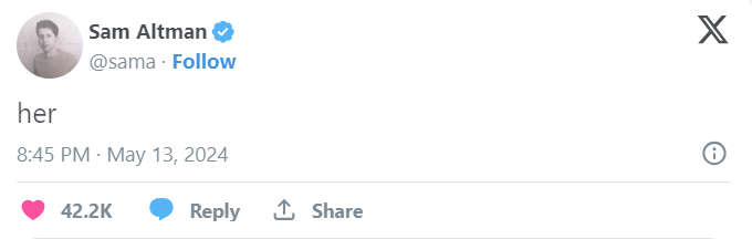 «Она» — такой пост сделал основатель OpenAi.