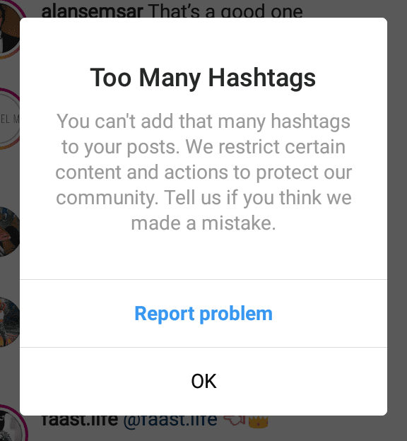Excessive hashtags in posts