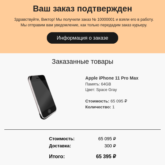 Письмо-подтверждение заказа