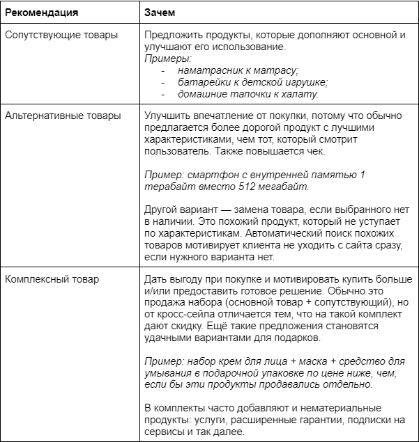 Таблица отличий рекомендаций